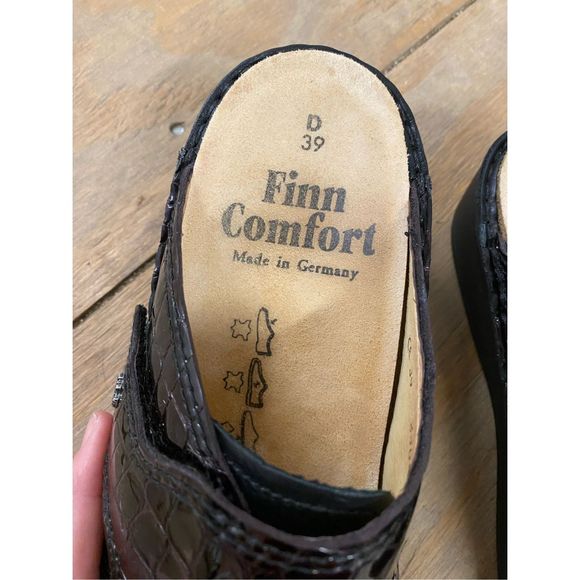 FINN COMFORT AUSSEE SOFT Black/Croc Slip On Mules Shoes Size EU 39 / US 8 - Picture 2 of 13